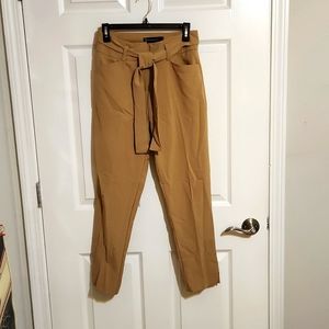 New York & Co Khaki Tie Waist Ankle Pants